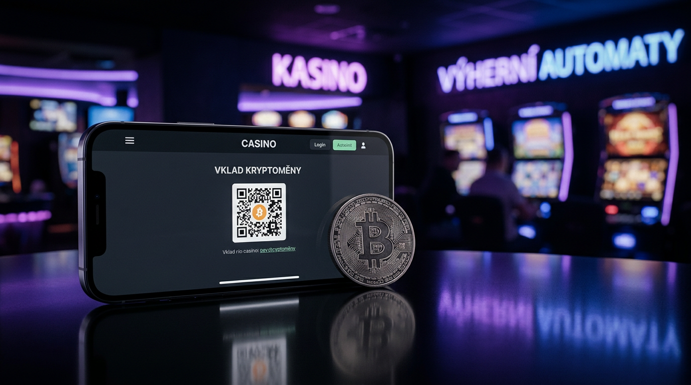 Detail kryptoměnové mince a smartphonu v prostředí online kasina
